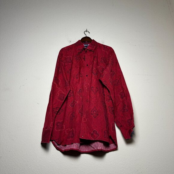 Tommy Hilfiger Paisley Button Up Dress Shirt Men XL Red Classic Abstract Retro - Picture 1 of 13